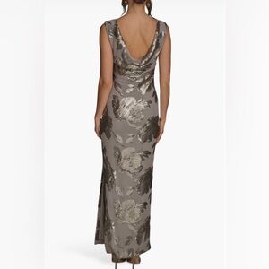 Donna Karan Taupe Floral Sequin Cowl Back Gown, Size 4